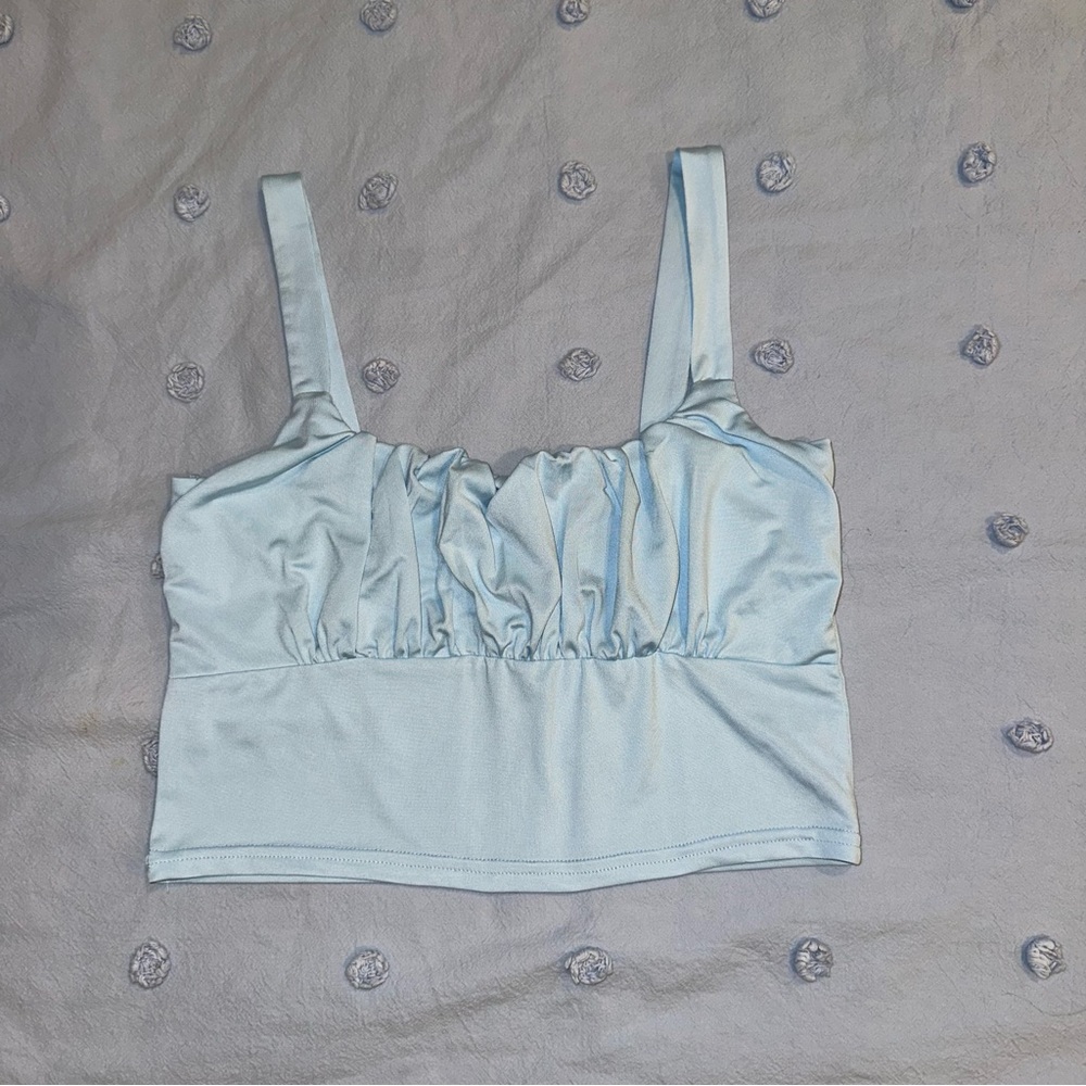 Blue Ruched Bust Tank Top
